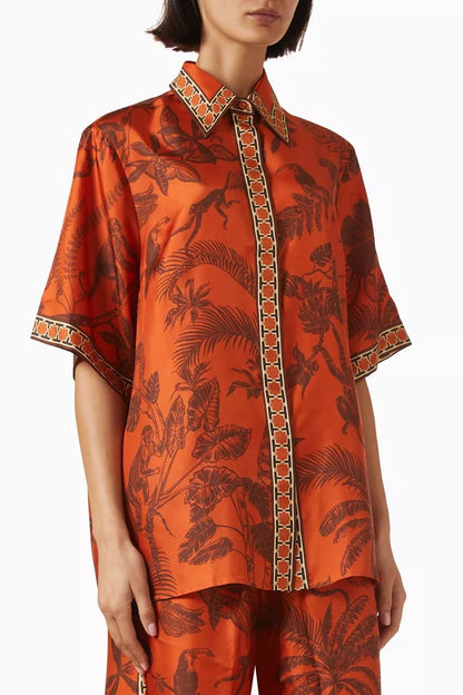 ALM Monkey Dance Printed Silk Satin Shirt | Pants | Set
