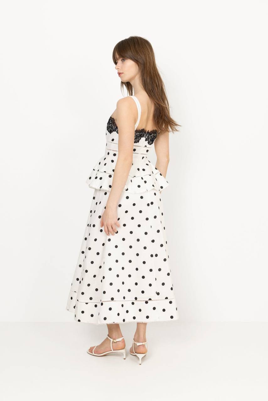 SP Linen-Cotton Polka Dot Midi Dress