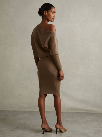 RS Lara Off The Shoulder Ribbed Midi Dress