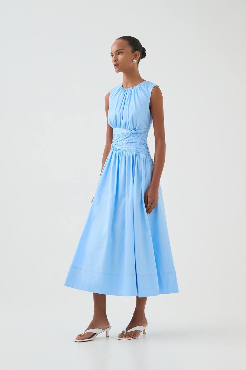 AJ Agatha Knot Waist Cotton Midi Dress