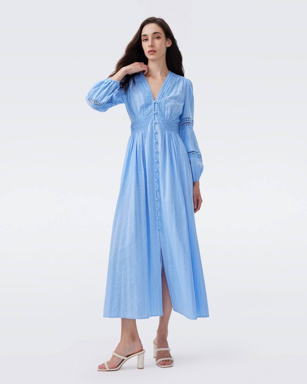 DVF Zina Long Sleeve Cotton Midi Dress