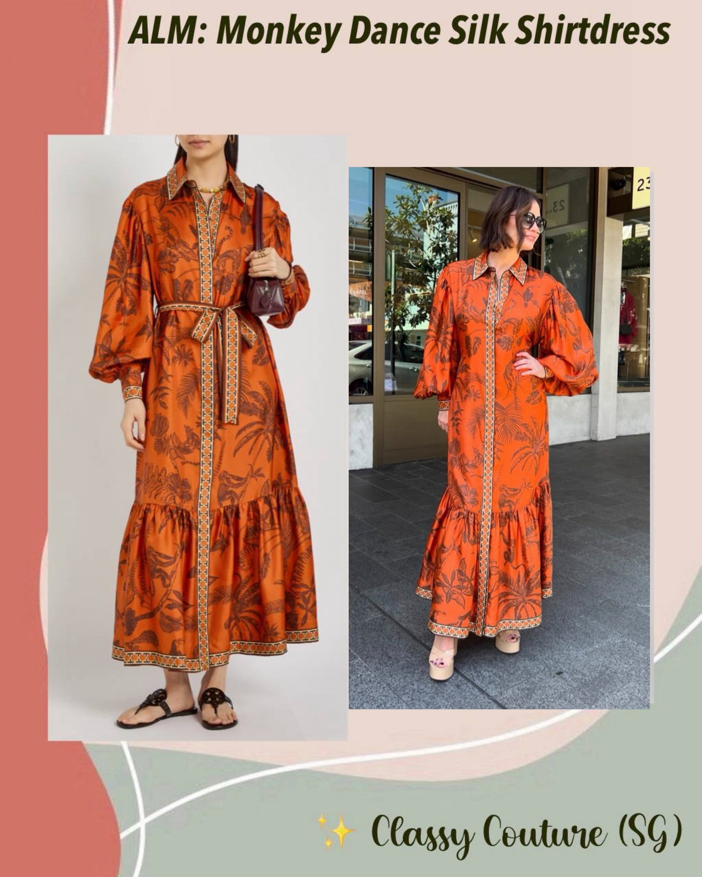 ALM Monkey Dance Silk Shirtdress Midi Dress
