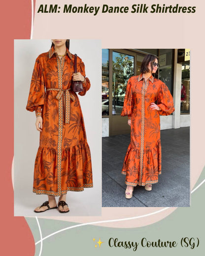 ALM Monkey Dance Silk Shirtdress Midi Dress