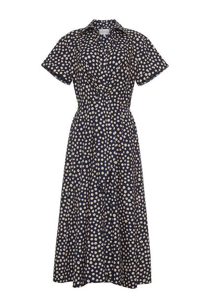CC Asbury Cotton Midi Dress Abstract Navy Dot