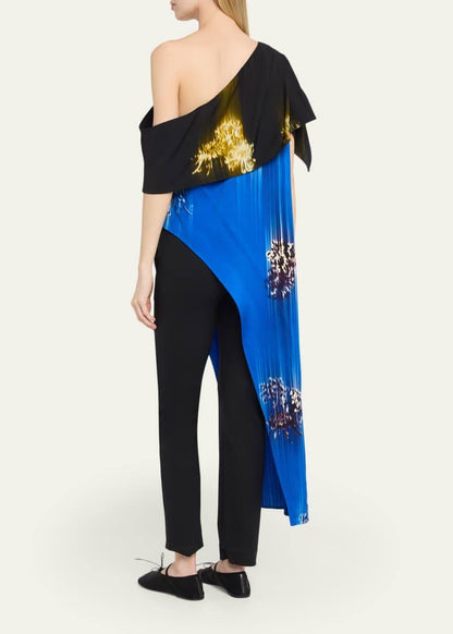 PS Haya Printed Asymmetric Draped Off Shoulder Viscose Cady Long Top