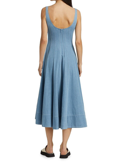 STA Wells Cotton Midi Dress in Light Wash Denim