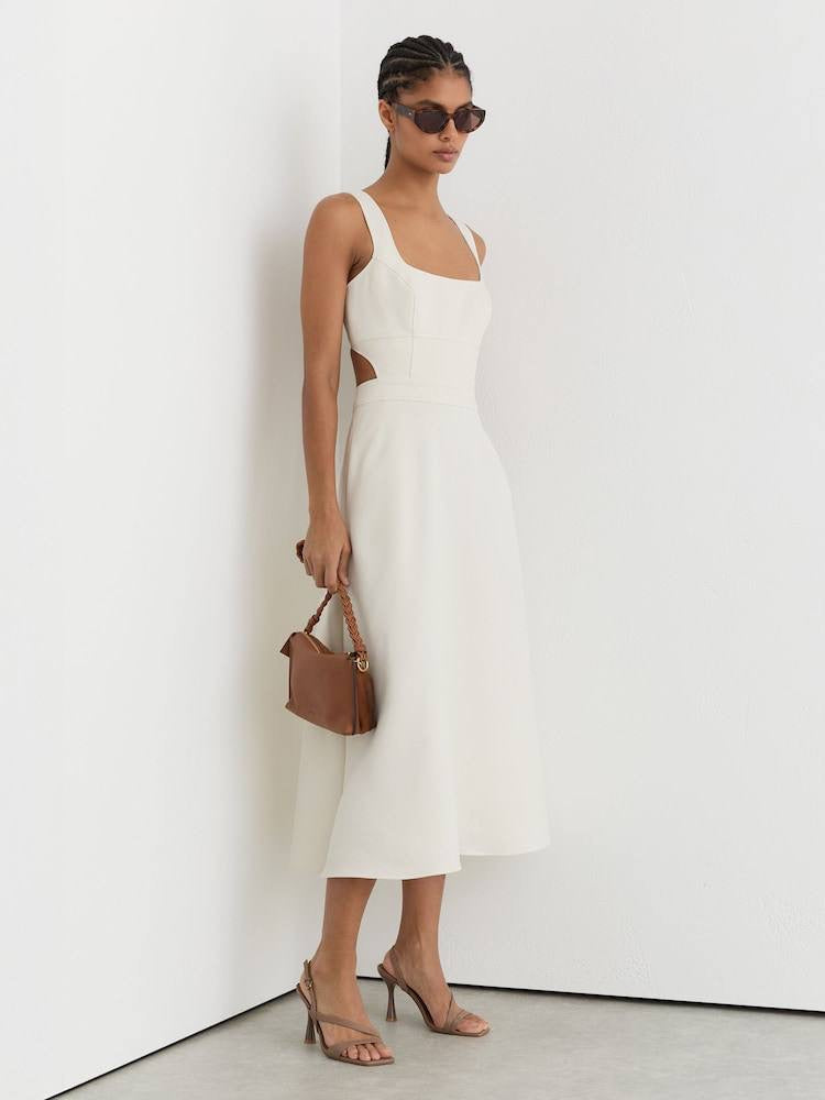 RS Dina Waisted Cut-Out Twill Midi Dress