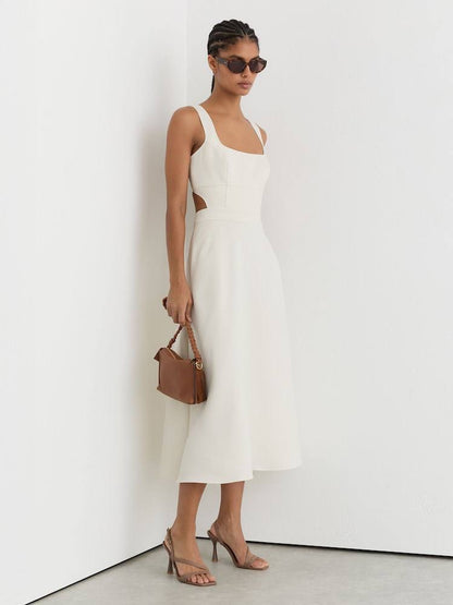 RS Dina Waisted Cut-Out Twill Midi Dress