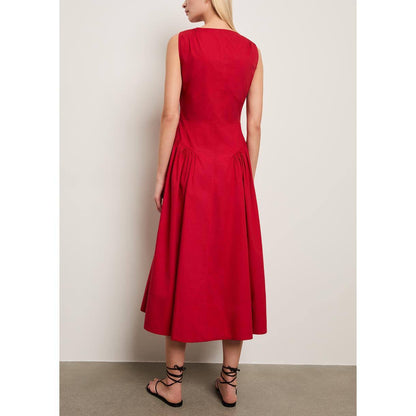 PS Clayton Cotton Poplin V Neck Drop Waist Midi Dress