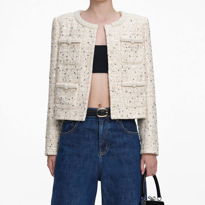 SP Cream Embellished Wool-blend Boucle Jacket