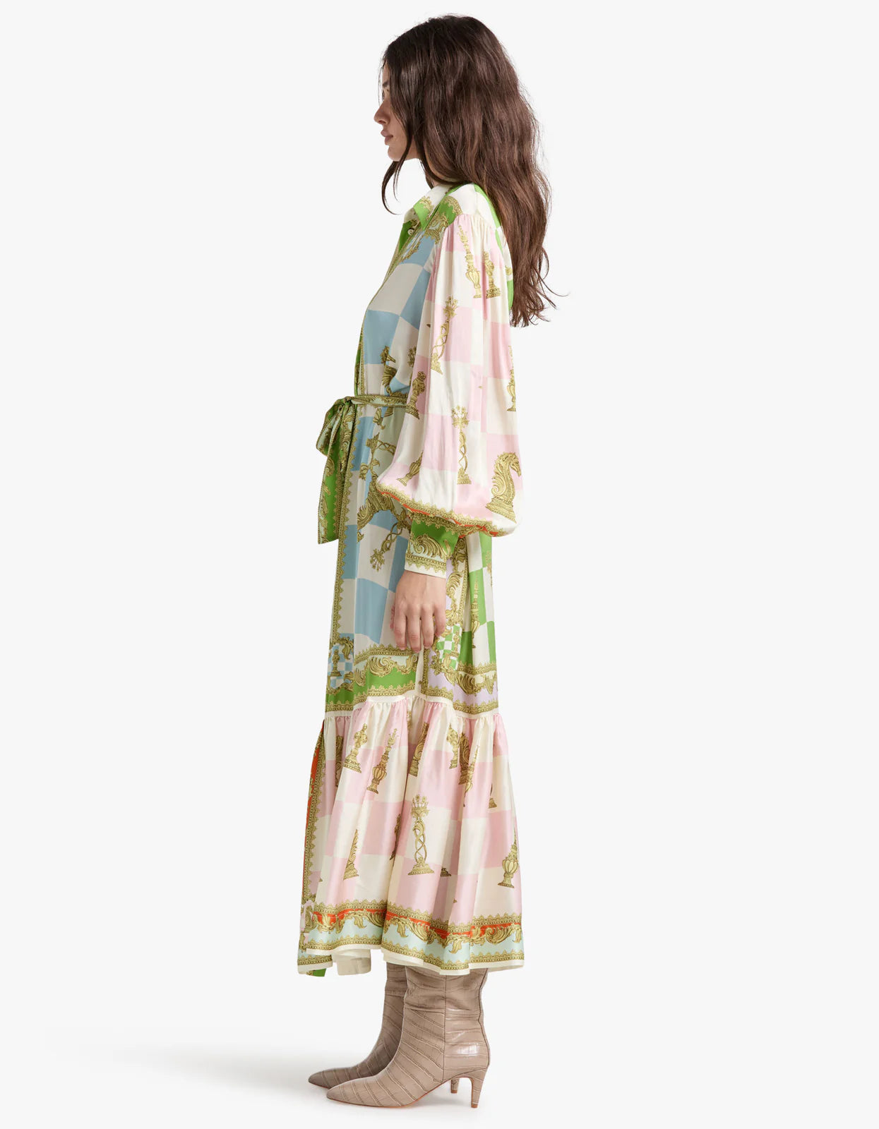 ALM Checkmate Silk Shirtdress Midi Dress