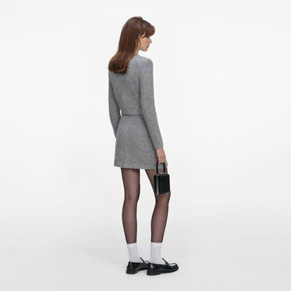 SP Grey Fluffy Crystal Embellished Cardigan | Mini Skirt | Set