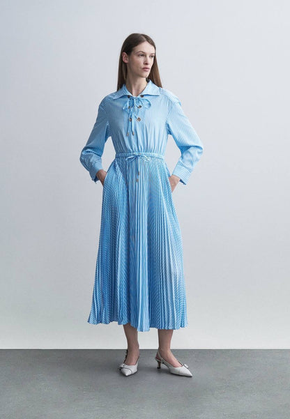 MJ Rossima Pleated Stripe Eyelet Midi Maxi Dress ShirtDress