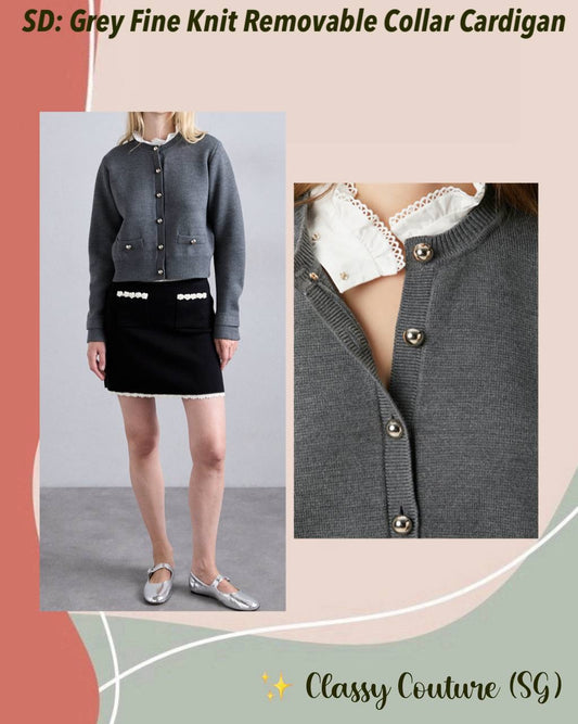 SD Grey Fine Knit Removable Collar Cardigan