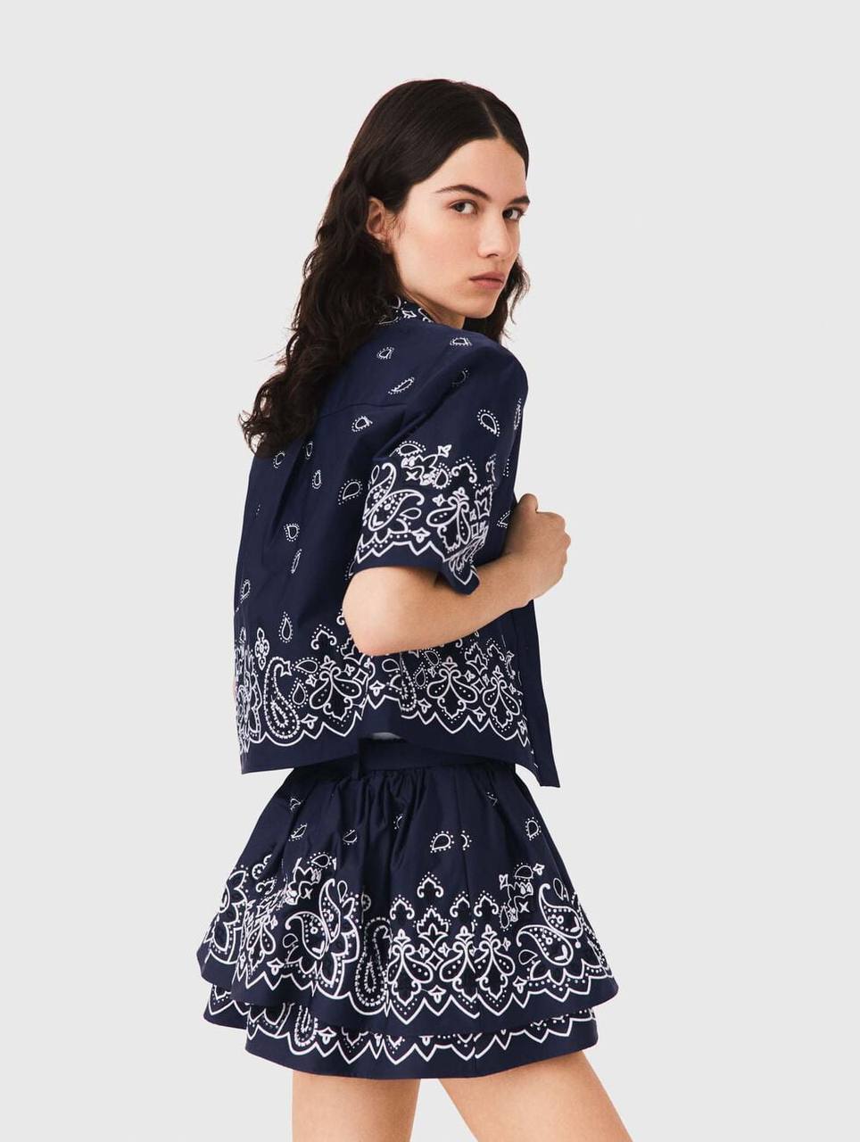 MJ: Cropped Embroidered Bandana Print Shirt | Skirt