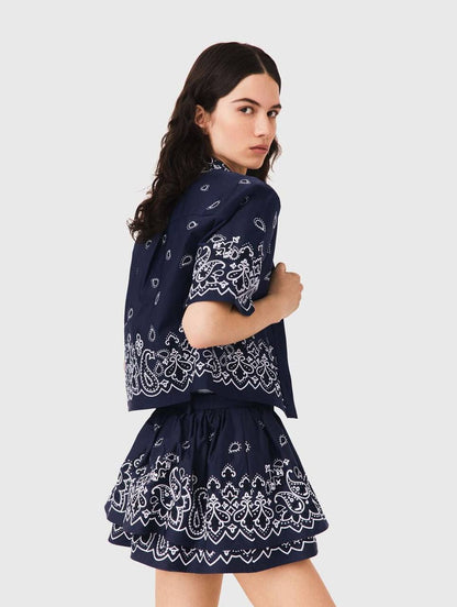 MJ: Cropped Embroidered Bandana Print Shirt | Skirt