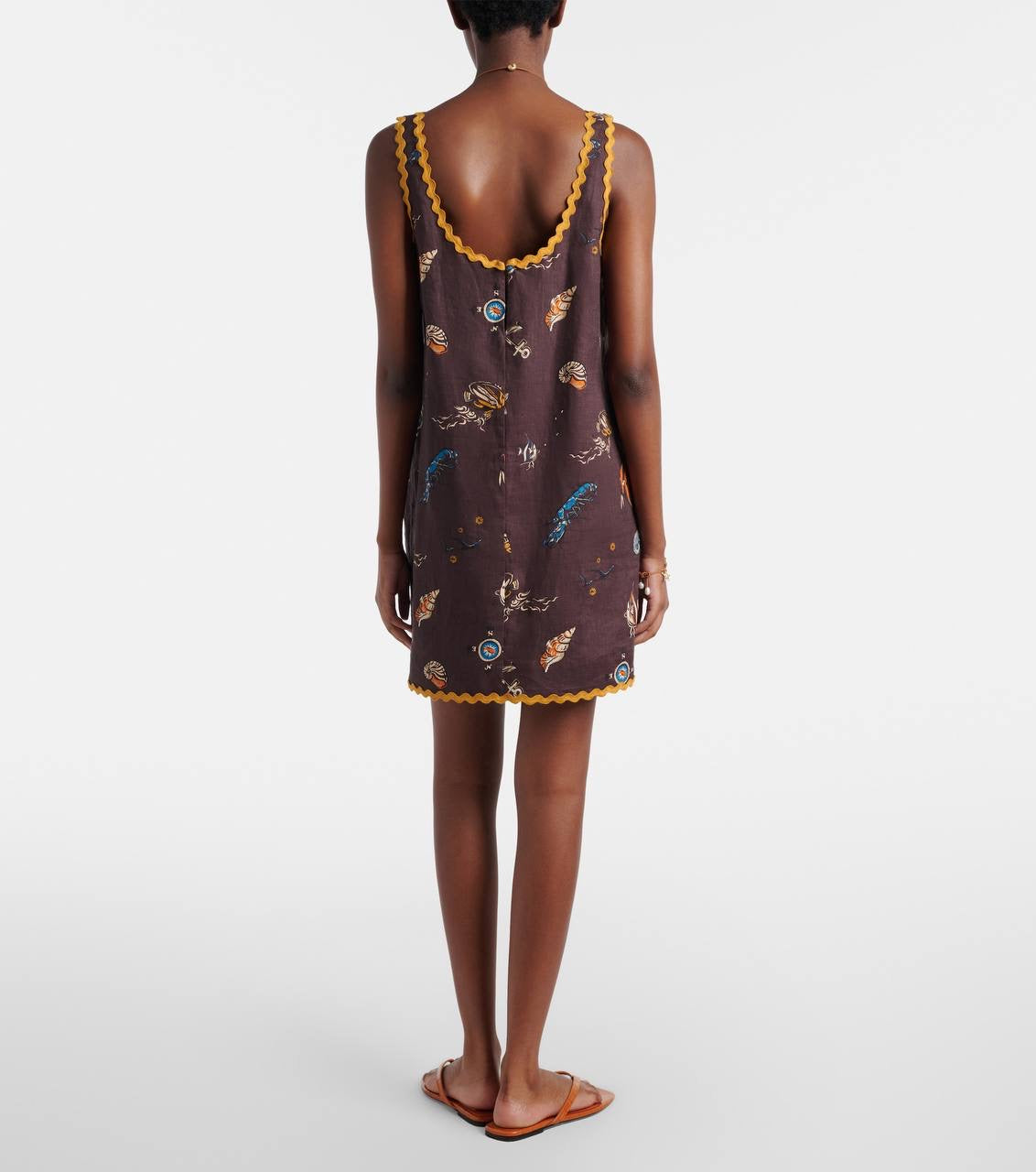 ALM Printed Scalloped Linen Mini Dress