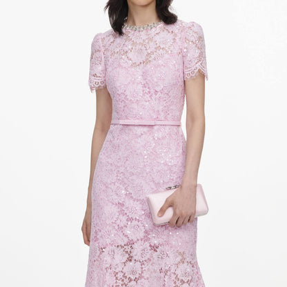 SP Pink Sequin Lace Midi Dress