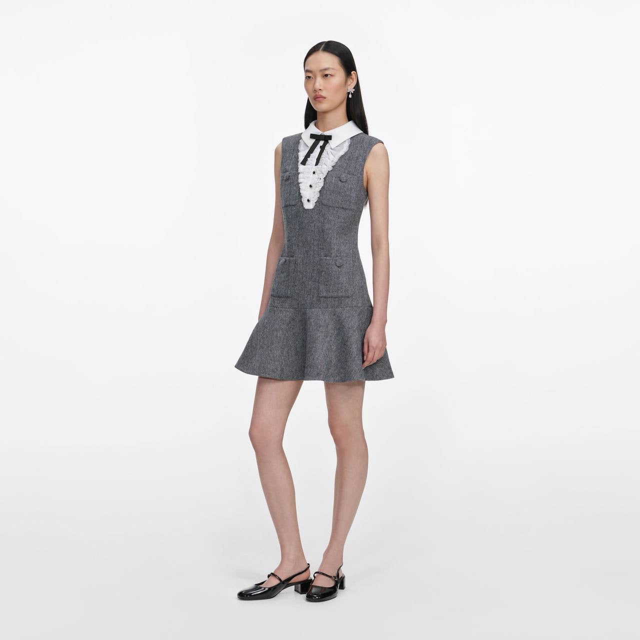 SP Grey Herringbone Lace Bib Mini Dress