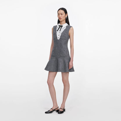 SP Grey Herringbone Lace Bib Mini Dress