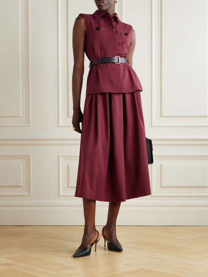 SP Burgundy Twill Belted Midi Dress (Top & Skirt Set)