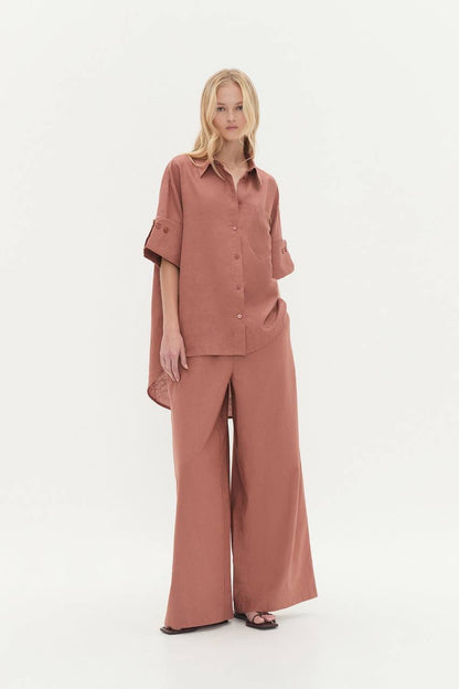 3 Colors! AJ Dessie Belted Relaxed Linen-Cotton Pants