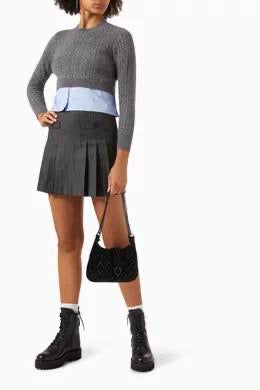 SD Layered Cable-Knit Sweater Top with Rhinestone Embellishments