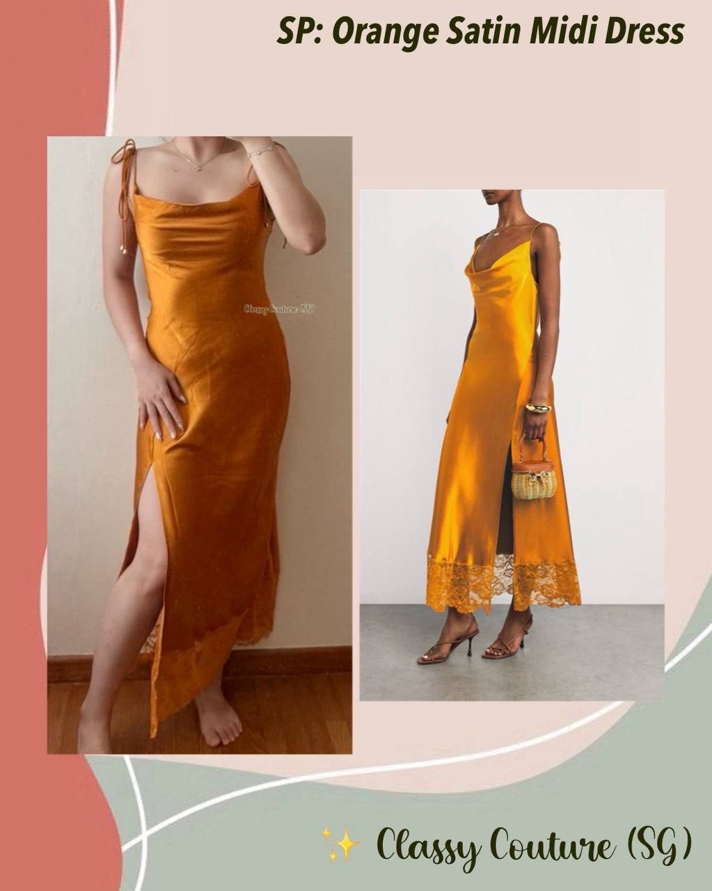 SP Burnt Orange Satin Midi Dress
