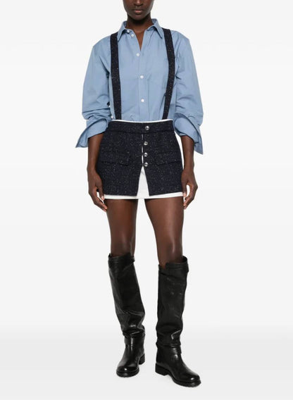 MJ Contrast Tweed Shorts with Suspenders