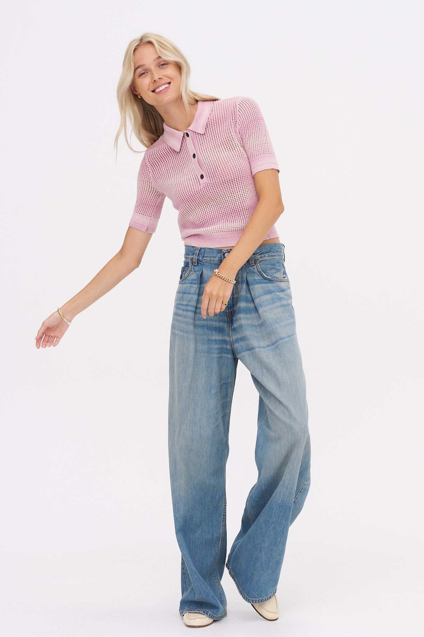 MM Cashmere-cotton Shrunken Mesh Polo Top