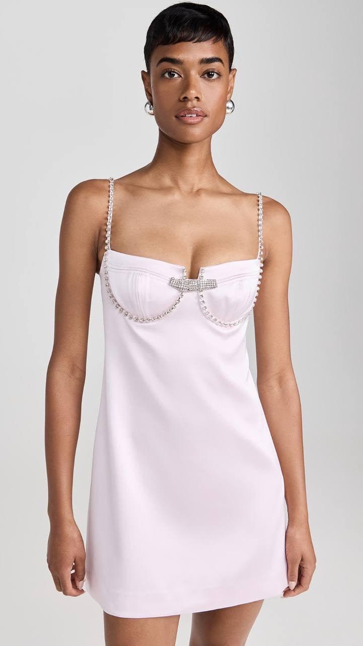 SP Pink Diamante Bow Bustier Satin Mini Dress | Bolero Jacket | Set