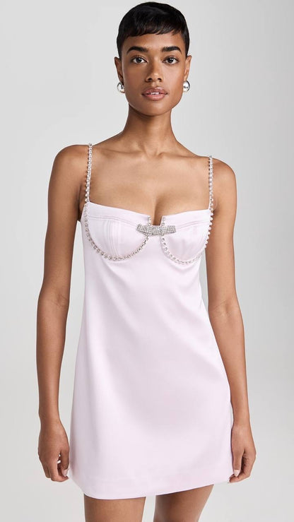 SP Pink Diamante Bow Bustier Satin Mini Dress | Bolero Jacket | Set
