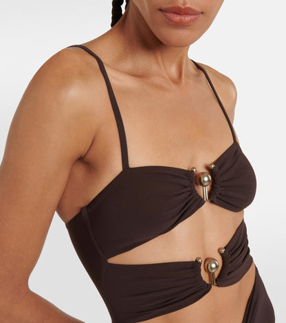 CE Pierced Orbit Cutout Swimsuit One Piece in Chocolate Brown