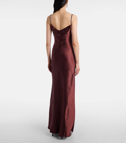 SP Brown Satin Diamante Cowl Maxi Dress