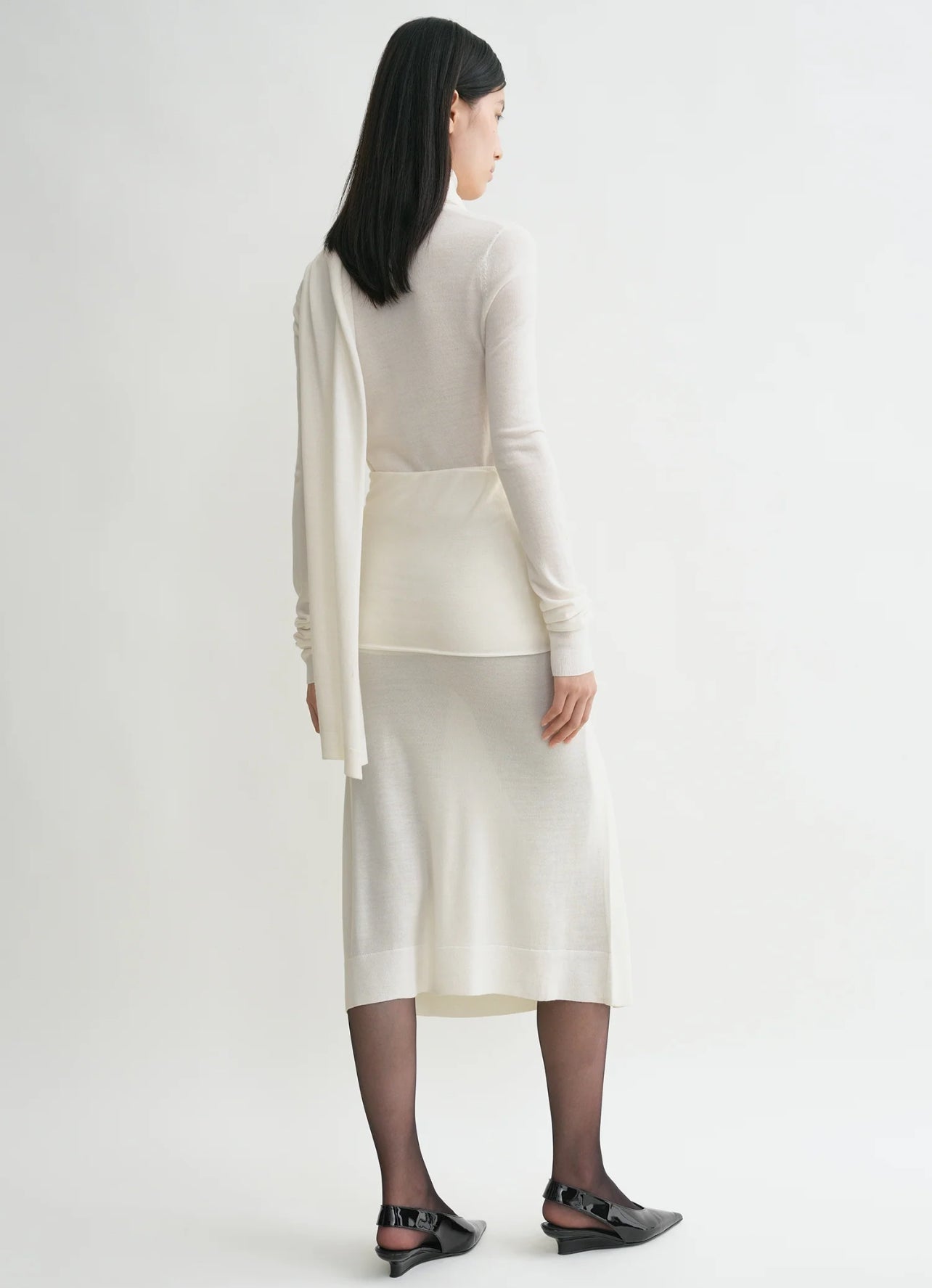 Tot Draped Scarf Fine Knit Top | Midi Skirt | Wool-Silk Set