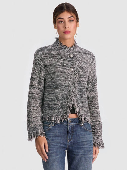 Grey Janet Fringe Wool-cotton Boucle-tweed effect Jacket