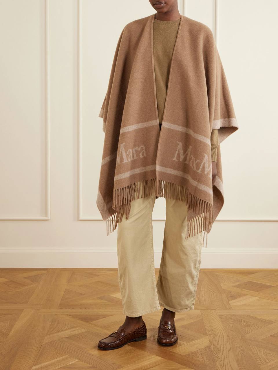 3 Colors! MM Hilde Logo Motif Wool Scarf Shawl Cape