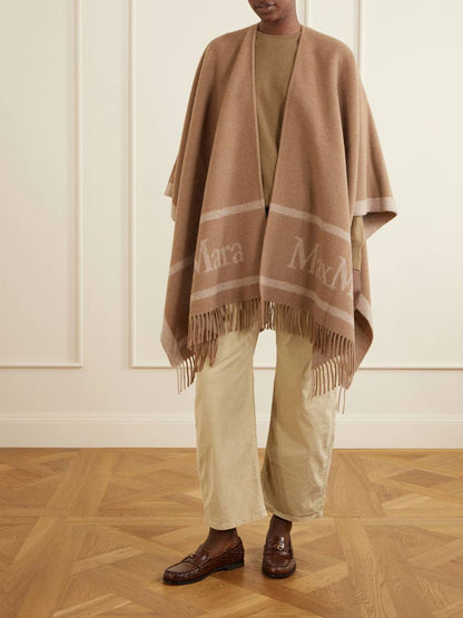 3 Colors! MM Hilde Logo Motif Wool Scarf Shawl Cape