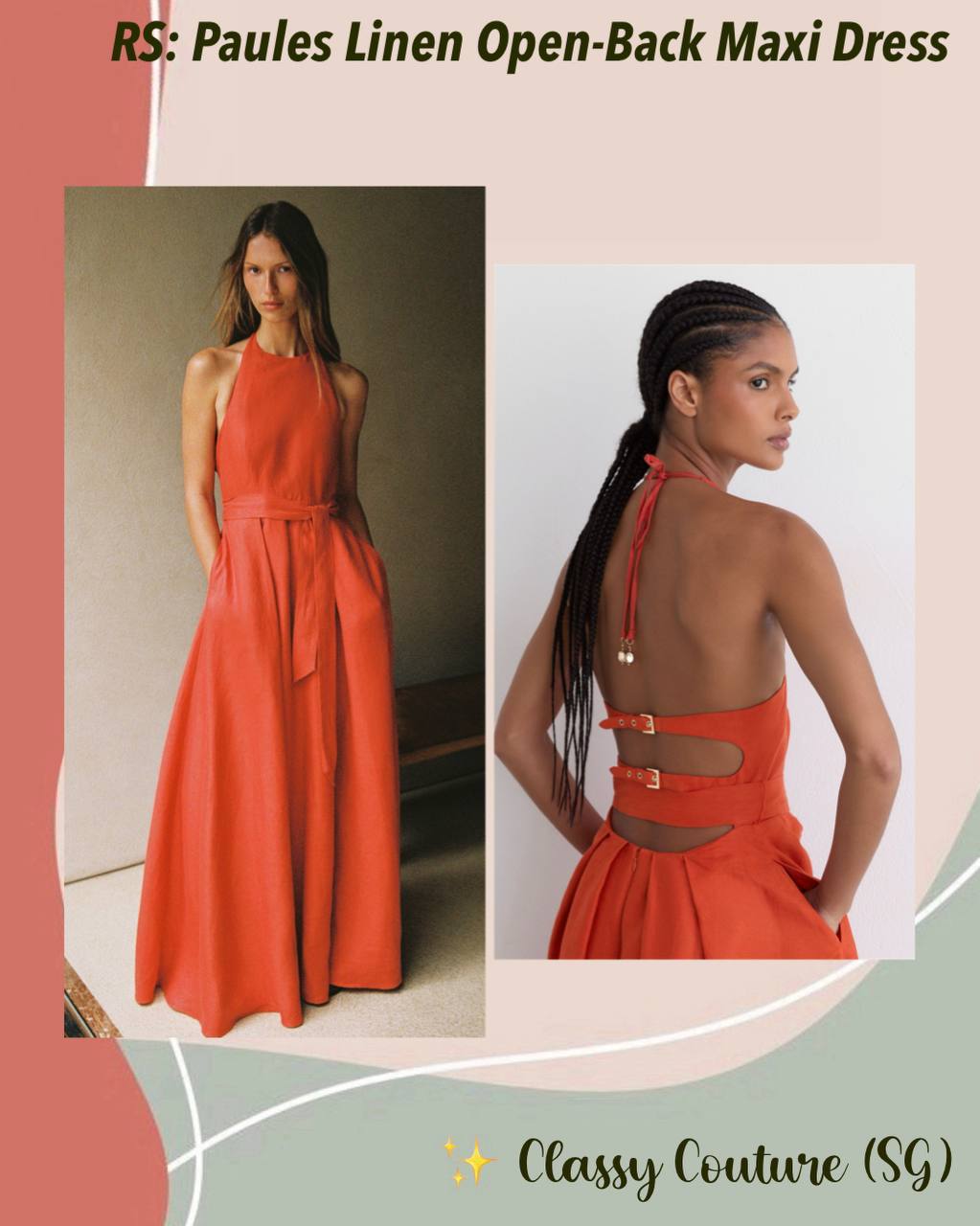 RS Paules Linen Open-Back Maxi Dress