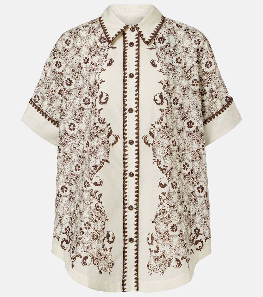 ALM Cream Cotton-silk Shirt | Linen-cotton Shorts | Brown/Cream Paisley floral Set