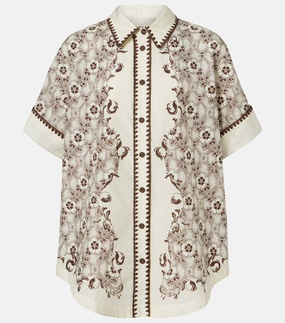 ALM Cream Cotton-silk Shirt | Linen-cotton Shorts | Brown/Cream Paisley floral Set