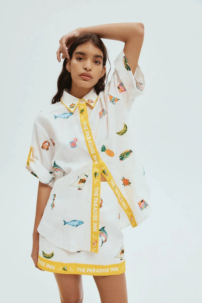 ALM Blue Marlin Embroidered Shirt | Mini Skirt | Set