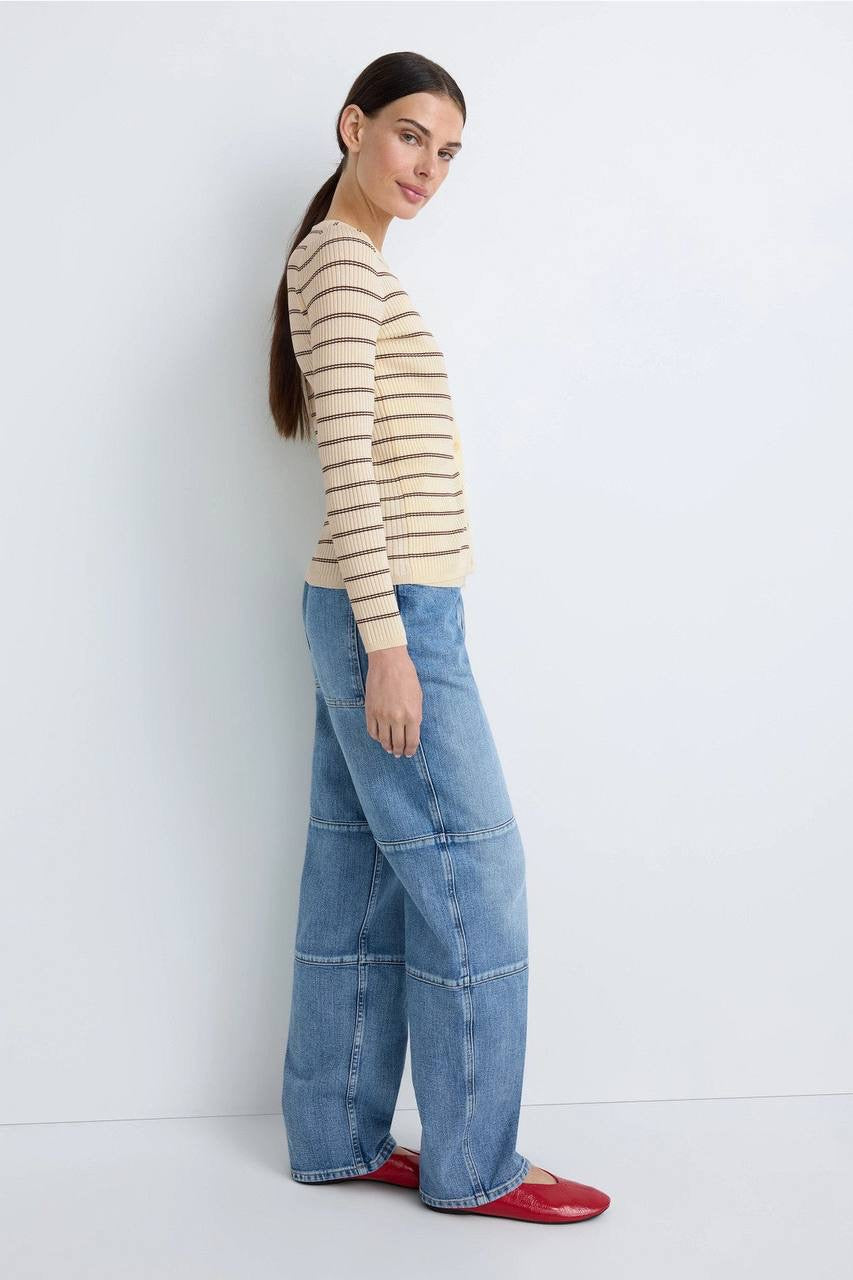 SD Gabri Striped Button Up Viscose-blend Ribbed Cardigan (with attached camisole top)
