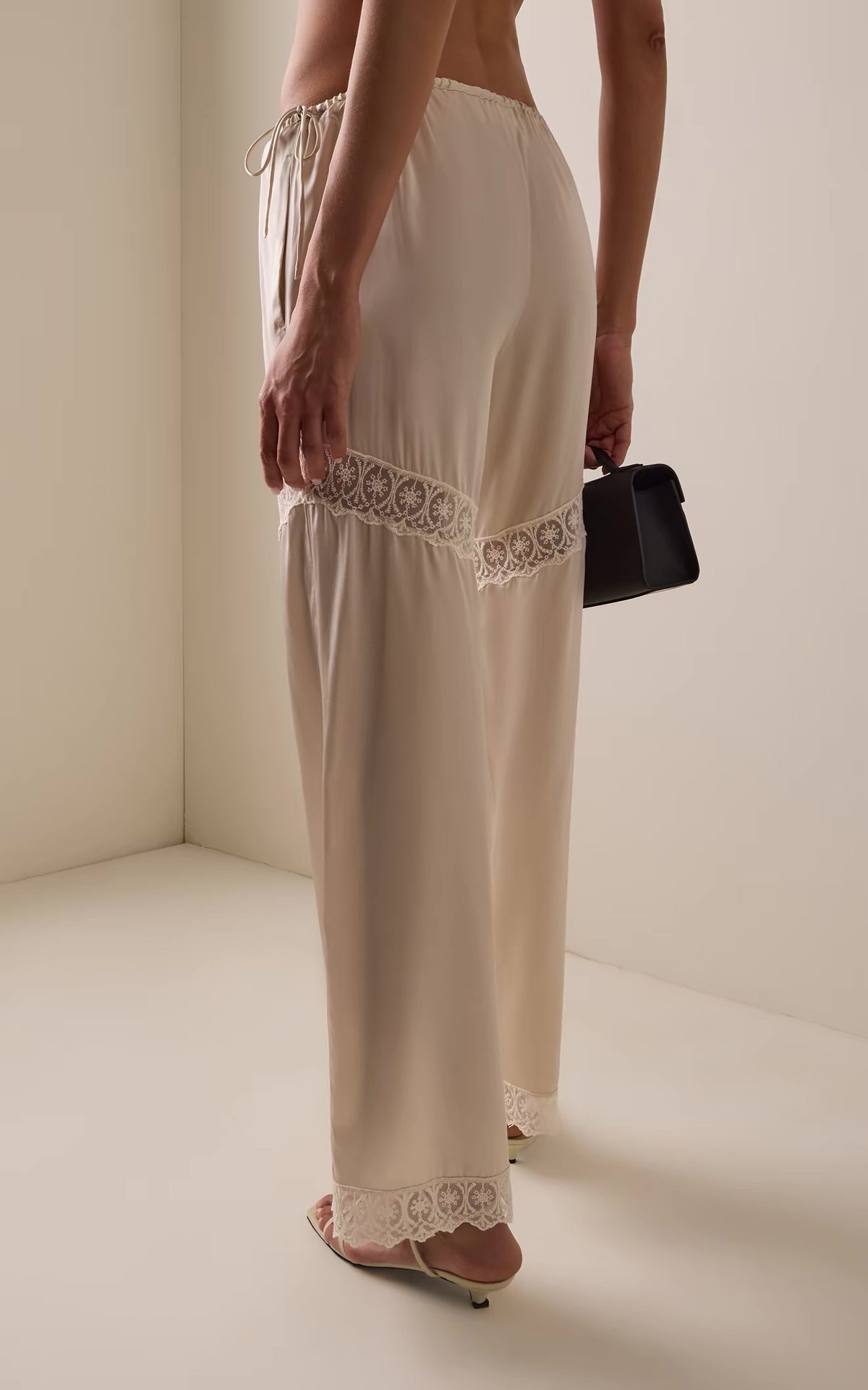 Cata Lace-Trimmed Silk Cape Top | Wide Leg Pants | Set