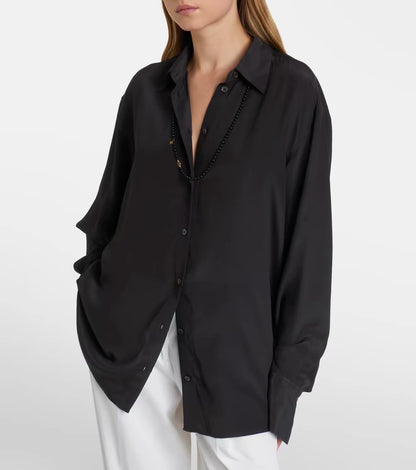 3 Colors! Tot Silk Crepe de chine Shirt