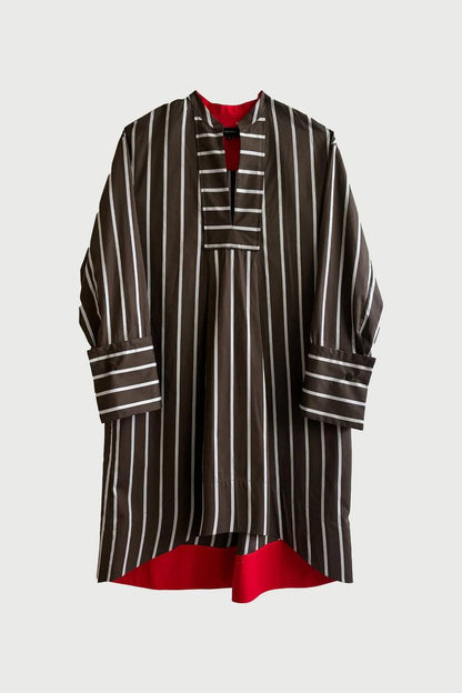 LM George Silk-Cotton Tunic Striped Shirtdress Midi Dress