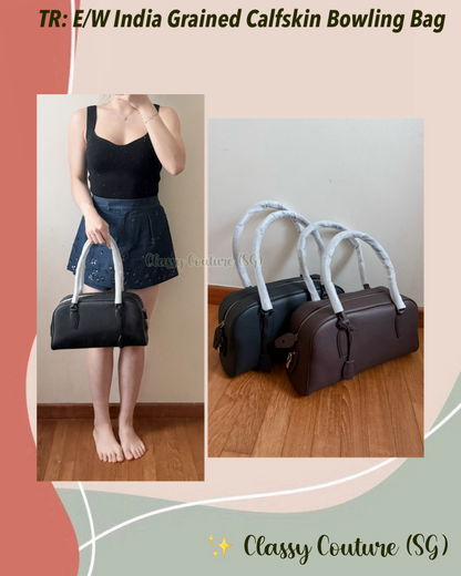 TR E/W India Grained Calfskin Leather Bowling Shoulder Bag in Black & Brown
