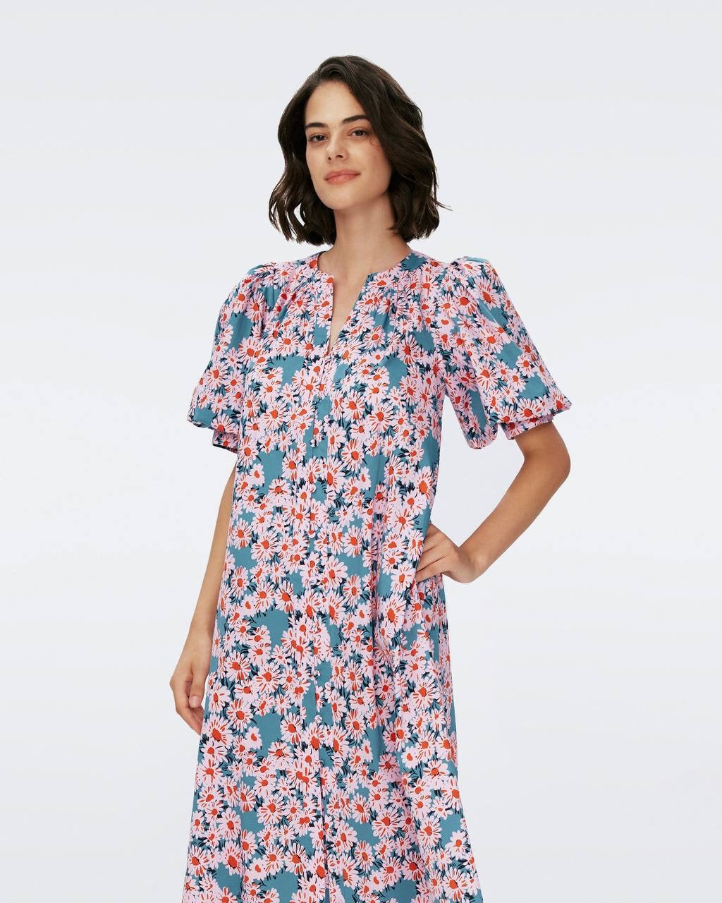 DVF Laena Cotton-blend Belted Midi Dress