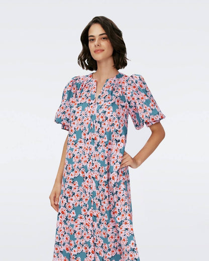 DVF Laena Cotton-blend Belted Midi Dress