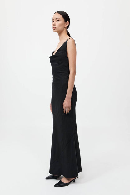 SA Double Drape Cowl Linen-Blend Maxi Dress
